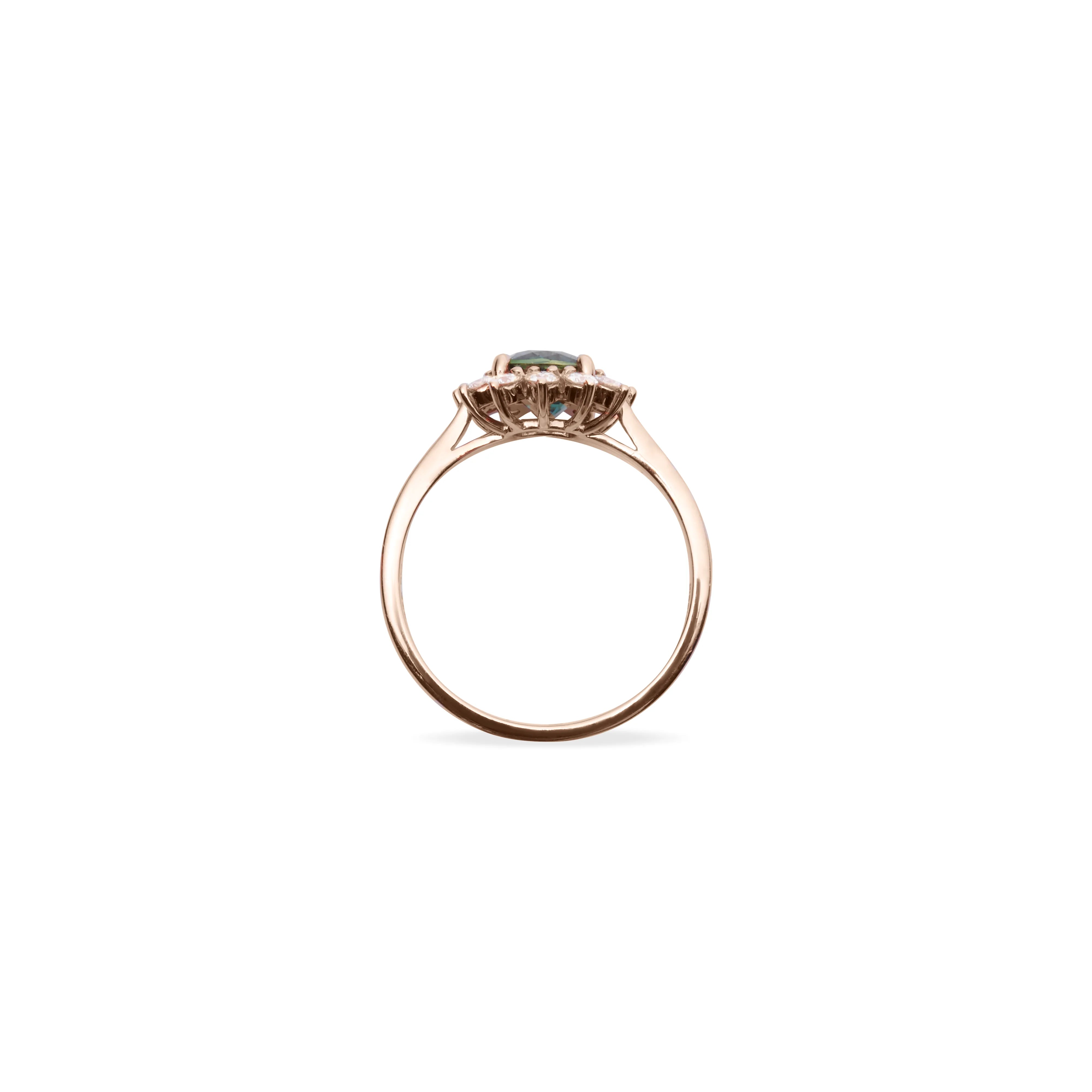 Bague en saphir teal entourée de diamants
