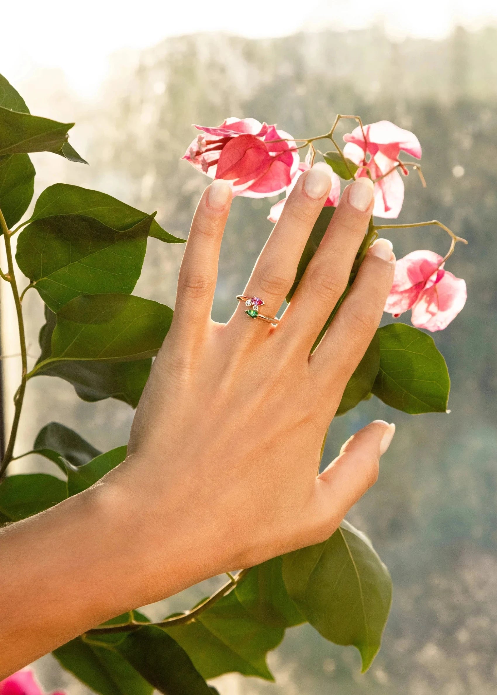 Bague en Or 18 Carats avec Saphir Rose et Tsavorite - Early Bloom - Politains