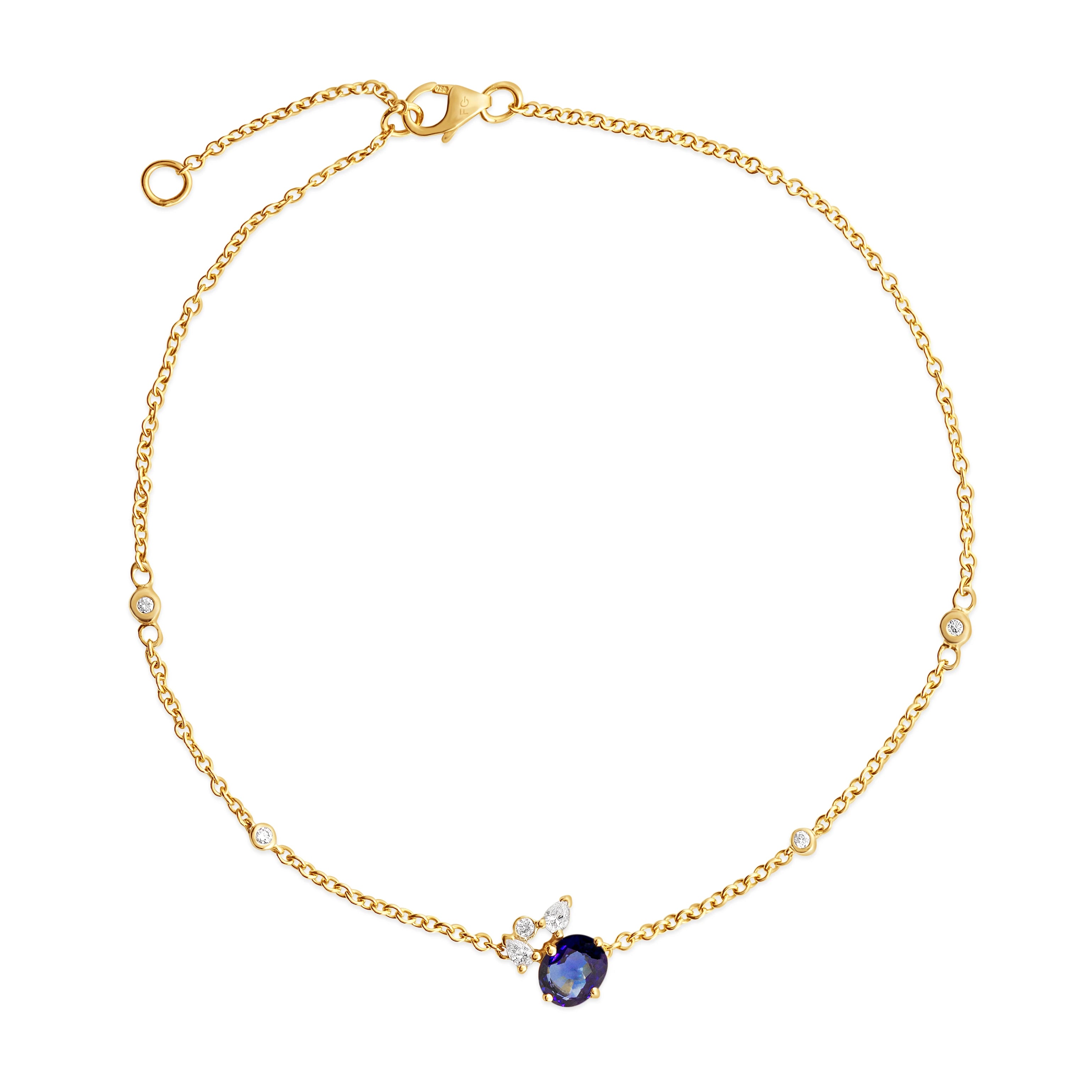 Bracelet en Or 18 Carat avec Saphir Bleu et Diamants - Moribana - Politains