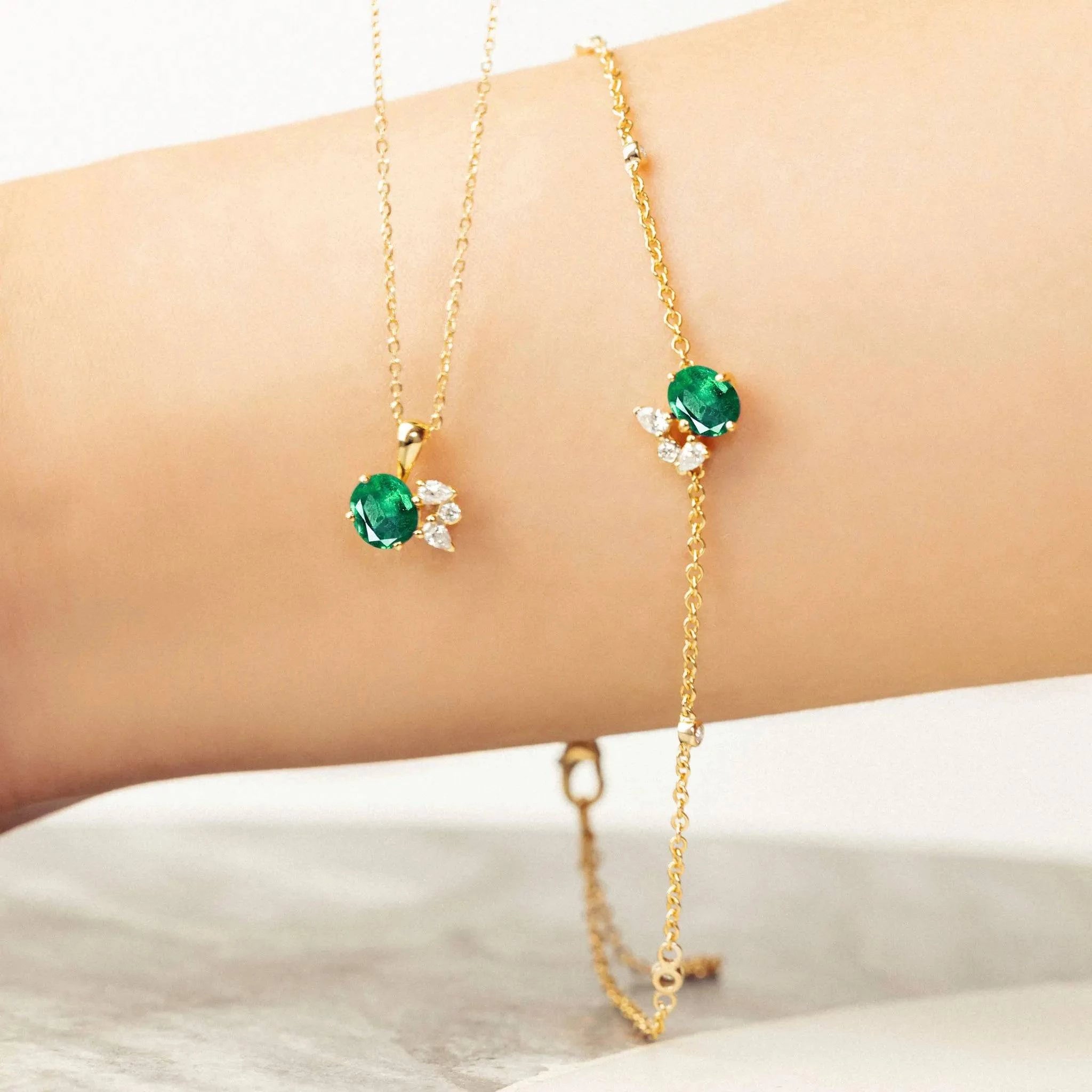 Bracelet en Or 18 Carat avec Emeraude et Diamants - Moribana - Politains