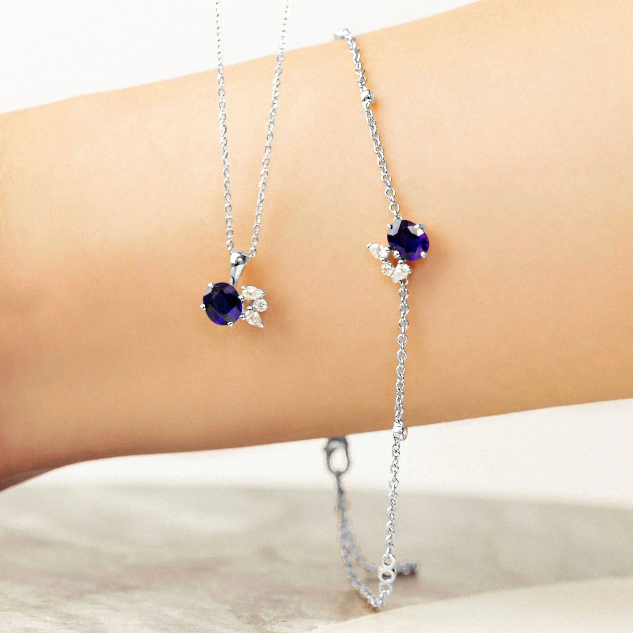 Bracelet en Or 18 Carat avec Saphir Bleu et Diamants - Moribana - Politains