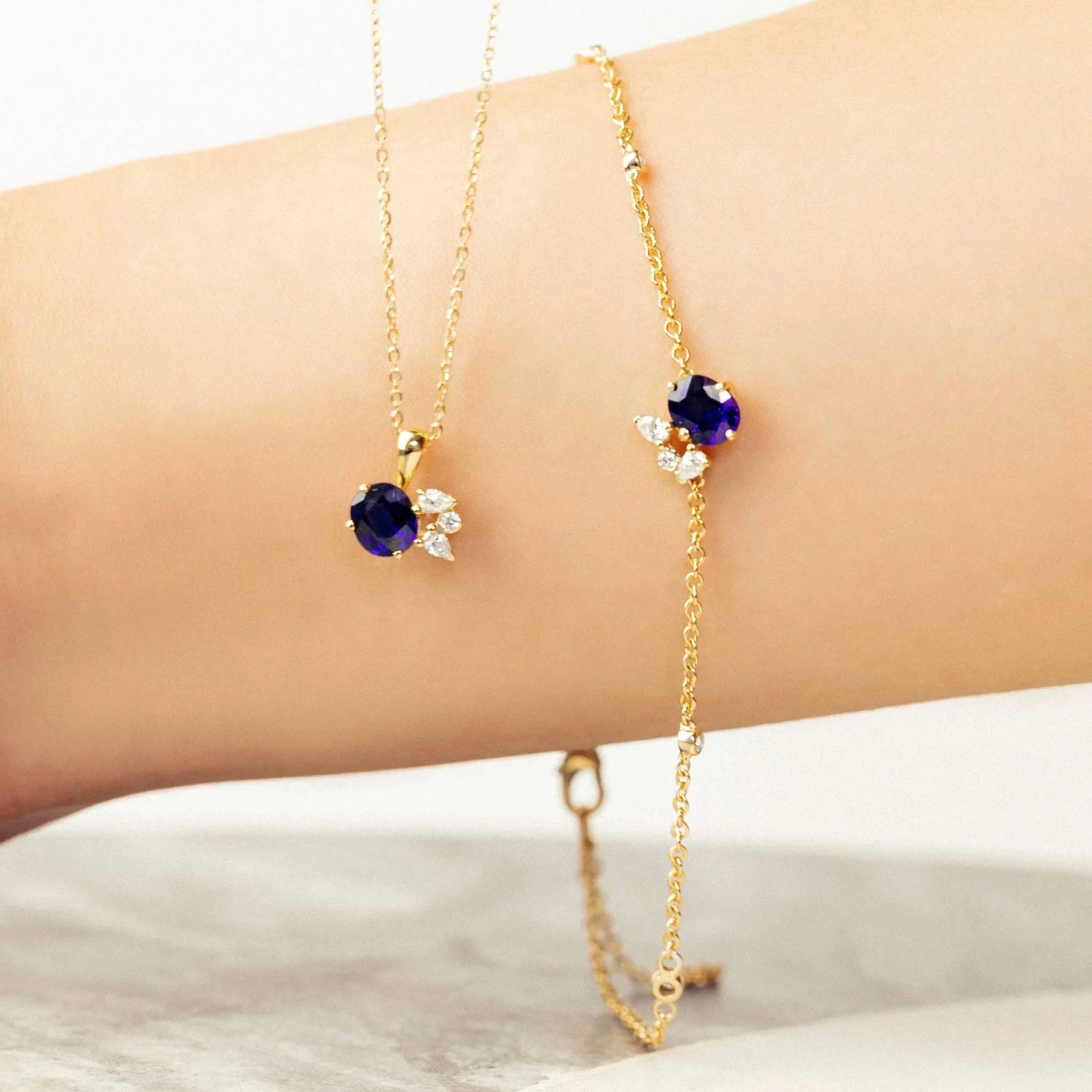 Bracelet en Or 18 Carat avec Saphir Bleu et Diamants - Moribana - Politains